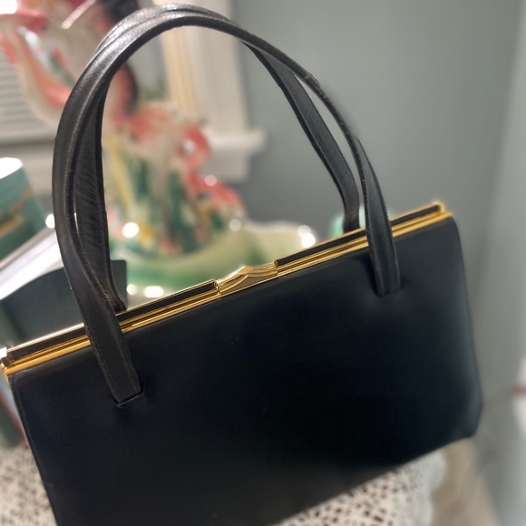 Macy’s retro black leather clutch bag - Picture 1 of 6